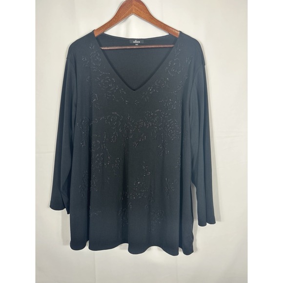 educe Tops - Educe Womens Black Floral Beaded Top Size 3X Stretch Disco Glam Corpcore Femme